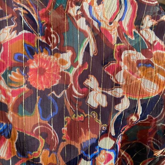 A.L.C. Frida Silk Top Semi Sheer Blouse Size 2 Port Wine Multi Billowy Flowy - Picture 9 of 10